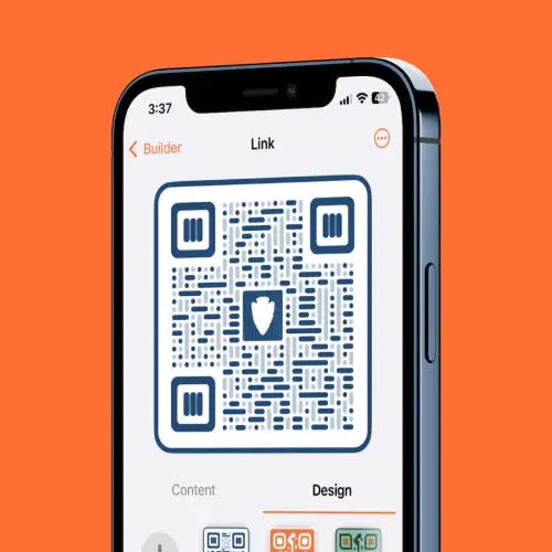 A rendering of a phone displaying of the QR Pop app.